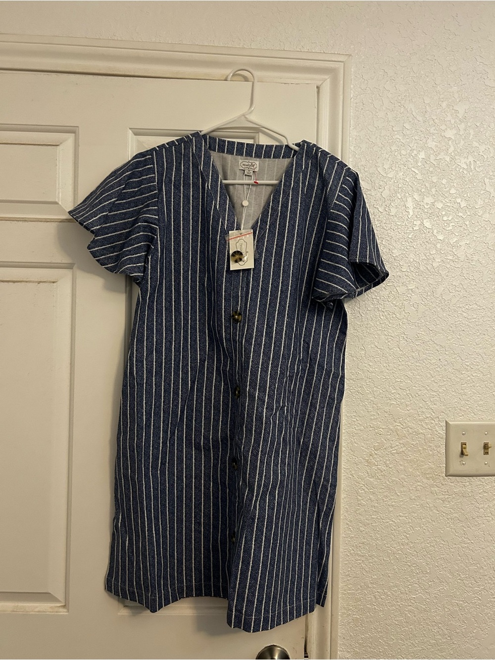 Mud Pie Navy Blue and White Striped Button-Front Dress